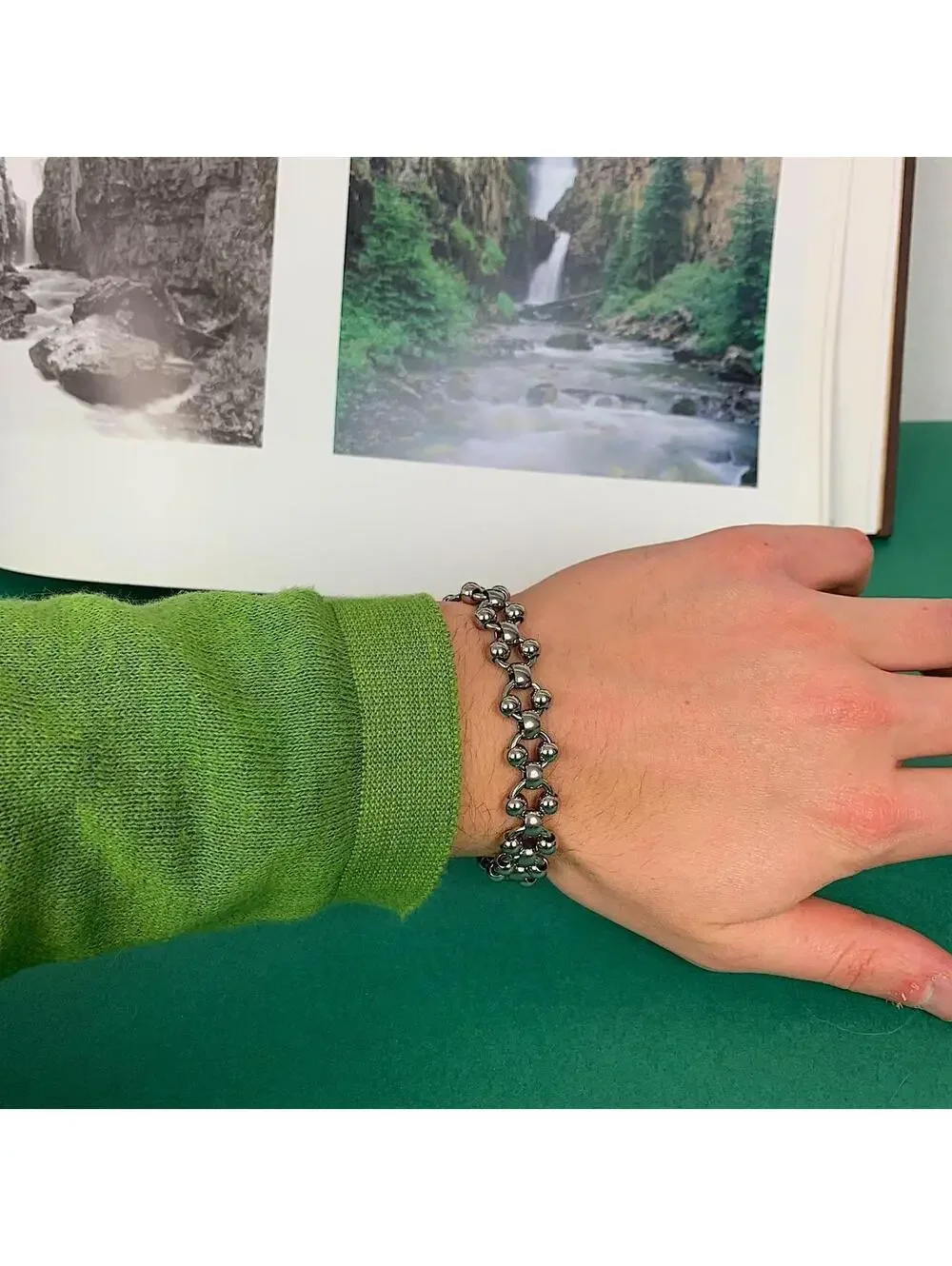 Cyber Y2K style Punk Silver stainless steel ball chain bracelet. Unisex